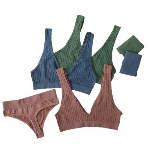 Women Seamless Bra Set Sexy Lingerie Female Underwear Set Deep V Bra Top Brassiere Sexy G-String Soft Bralette Female Intimates