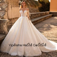 yipeisha spaghetti strap ivory ball gowns strapless wedding dresses full sleeve lace bridal gowns luxury robe de mari%c3%a9e summer