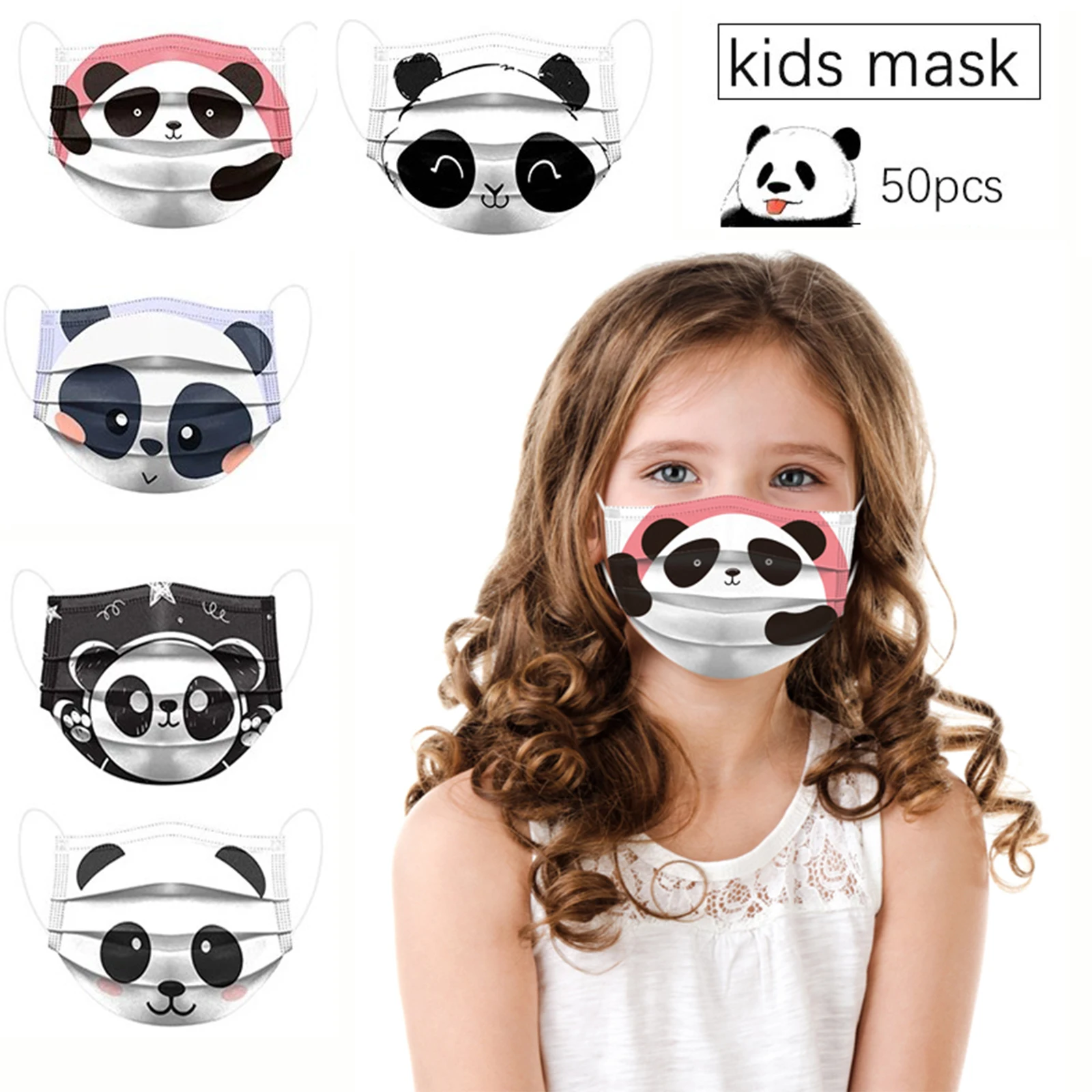 

50pcs Kids cartoon Face Masks Cute Panda Pattern Masker Boy Girl 3ply Earloop Protective Mask Child Disposable Dust Mascarillas