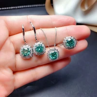 new 1 carat green moissanite jewelry set 925 silver ring earrings pendant 3 pieces suits wedding jewelry for women
