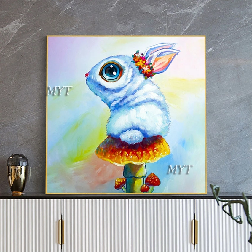 

Kid Room Decor Abstract Cartoon Rabbit Oil Painting Picture Hand-painted Wall Canvas Animal Paintings Picture Art Christmas Gift