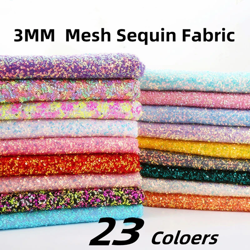 

New 23 Candy Colors DIY Sewing Fabric 3MM Mesh Sequin Fabric Dress Background Party Stage Home Decoration
