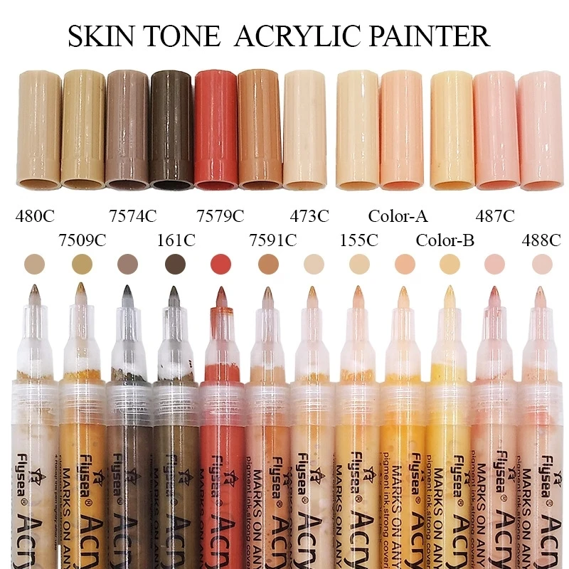 

12Colors Skin Color Water-based Ink Markers Pen 0.7/3.0MM Acrylic Paint Marker For Art Painting Rocks Tiles Glass Ceramic Wood