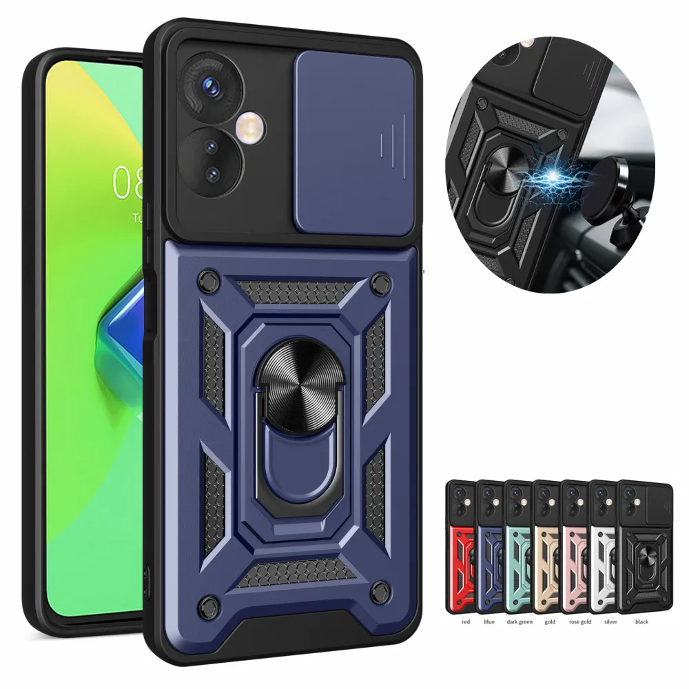 

Armor Shockproof Case for Tecno Spark 10 Pro 9 8C 6 Go 2022 Camon 19 18 Pova 4 3 Neo 2 Push Window Back Cover with Ring Stand