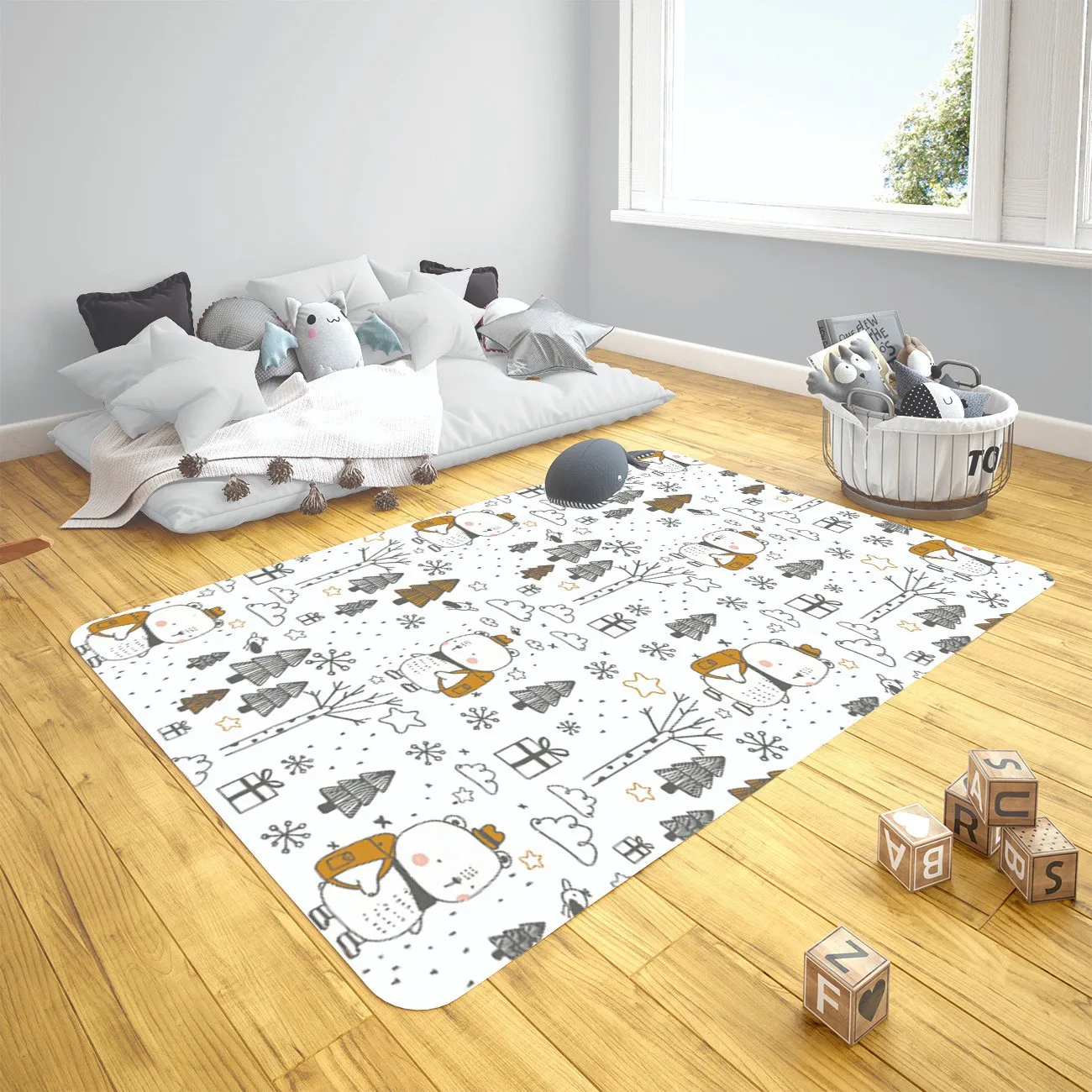 

Cute snowman and forest patterned baby play mat round rectangular children's rug newborn pacifier
