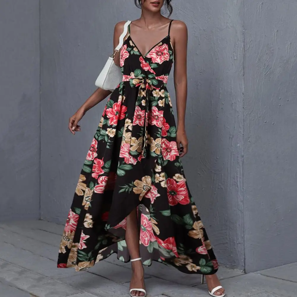 

2022 Summer Dress Women Casual Boho Floral Print Party Beach Long Maxi Evening Dresses Elegant Sexy Backless Sling Sundress Robe