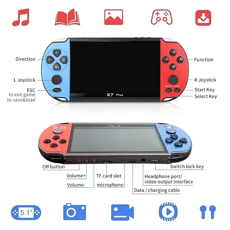 Портативная игровая консоль X7 Plus со встроенным экраном Classic Games 6800 5 1-дюймовым