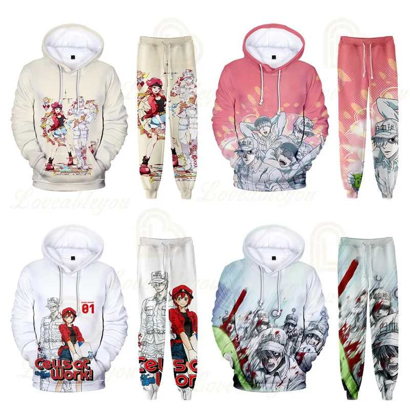 

Cells At Work Boys Girls Cosplay Costume Tracksuit 2pcs/set Sweatshirt and Sweatpants Women Men Hip Hop Hoodies Jogging Set