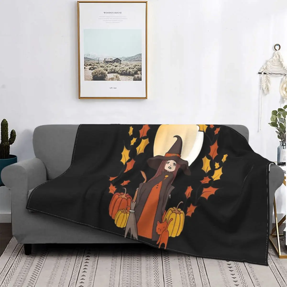 

Manta de bruja descarada de luna llena para Halloween, colcha para cama a cuadros, manta con capucha