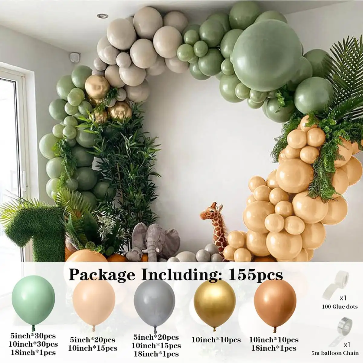 

155Pcs Avocado Green Balloons Garland Arch Kit Retro Green Chorme Gold Latex Globos Birthday Valentine Wedding Party Decors