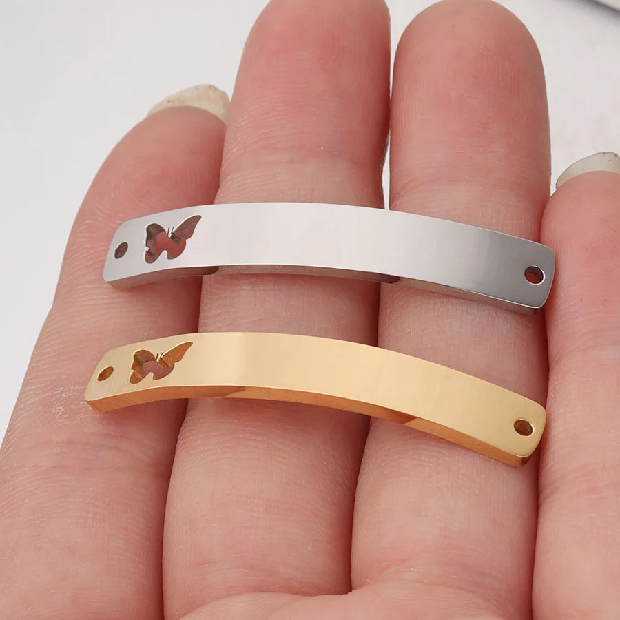 

Stainless Steel Hollow Butterfly Bend Rectangle Blank Plate Charm 2 Hole Bend Rectangle Connector For Making Bracelet 20PCS