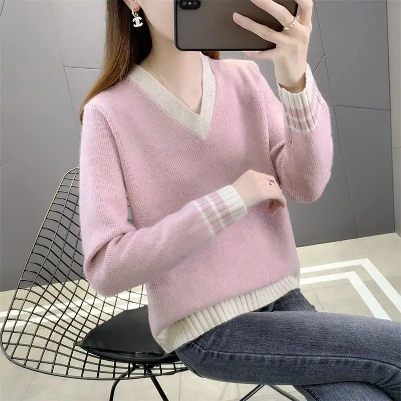 

Women's V-neck sweater long sleeve sweater loose pullover women Black