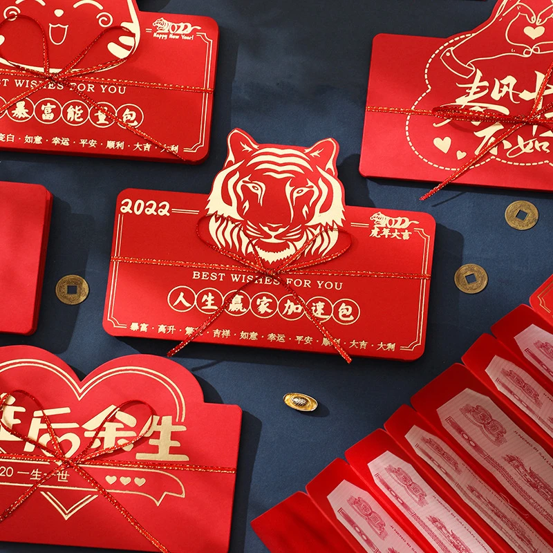 

2022 Red Envelope Foldable Chinese Year of the Tiger Lucky Money Packets Creative Cartoon Red Pockets HY99