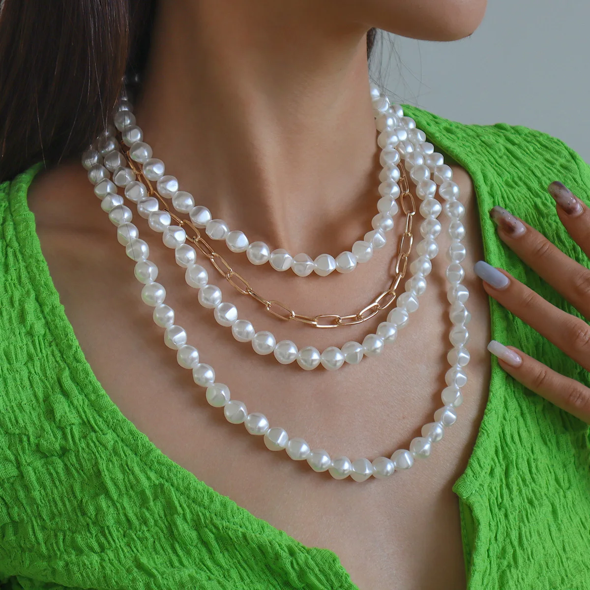 

Big Gold Chains Statement White Pearl Necklace Multi Layer Dubai Wedding Bridal Jewelry Luxury Pearls Women Fashion Collar Gift