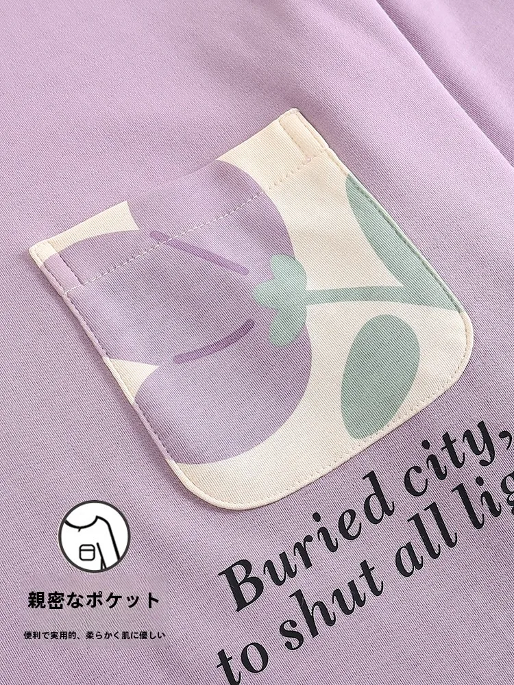 Пижамы женские весенне-осенние с нагрудником Цельный из чистого хлопка длинными