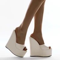 2022 new fashion platform wedge peep toe slippers women summer shoes sexy super high heels sandals white size 35 42