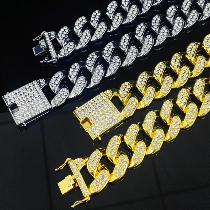 Хип-хоп блестящая 30 мм кубинская цепочка ожерелье для женщин и мужчин серебряный