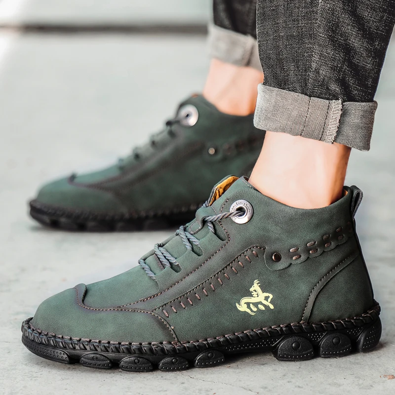 

SOLI2 Hombre Leisure Flats Zapatillas Male Breathable Leather Casual Shoes Man Fashion Handsewn Casual Boots S10180-S10186