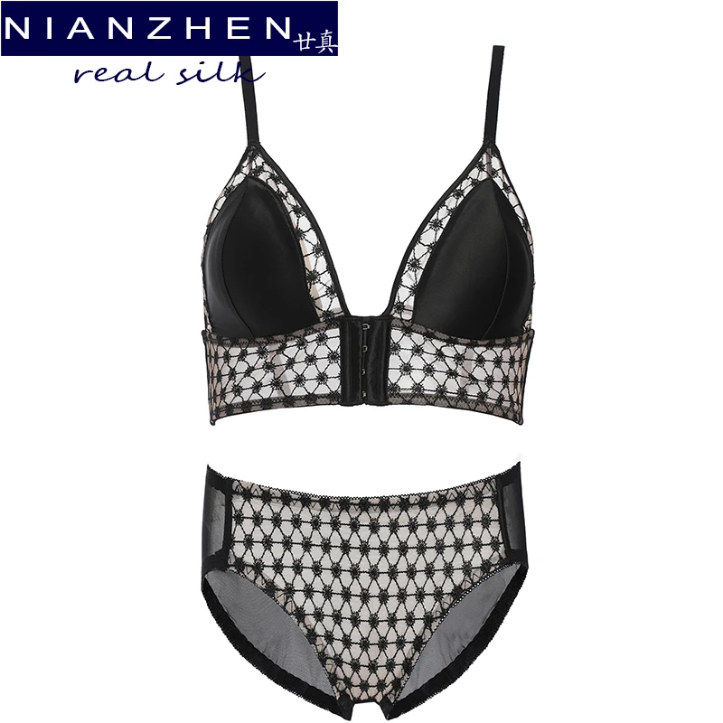

NIANZHEN Real Mulberry Silk Bra Briefs Panties Set for Women Thin Lingerie Ladies Underwear Sets Soft Healthy Brassiere 63160