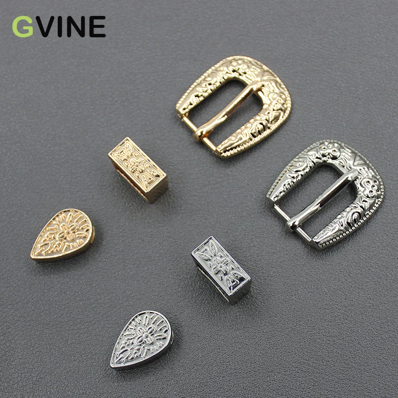 

1Sets/3Pcs Vintage Carving Metal Belt Buckle Gold Silver Pin Buckle For Garment Leather Strap Belt Hook Hardware DIY Accessories