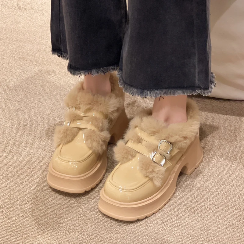 

Fur Women Flats Platform Sport Shoes Warm New Cotton Boots 2024 Winter Designer Chaussure Femme Fad Cozy Walking Classic Shoes