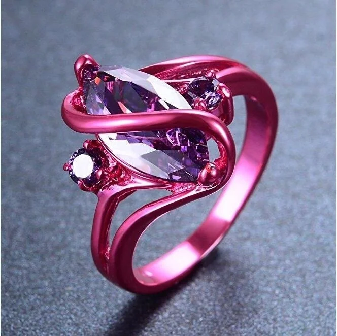 

ANGLANG Red Ring with Purple Cubic Zirconia Chic Bridal Accessories for Wedding Ceremony Party Aesthetic Women's Trendy Jewelry