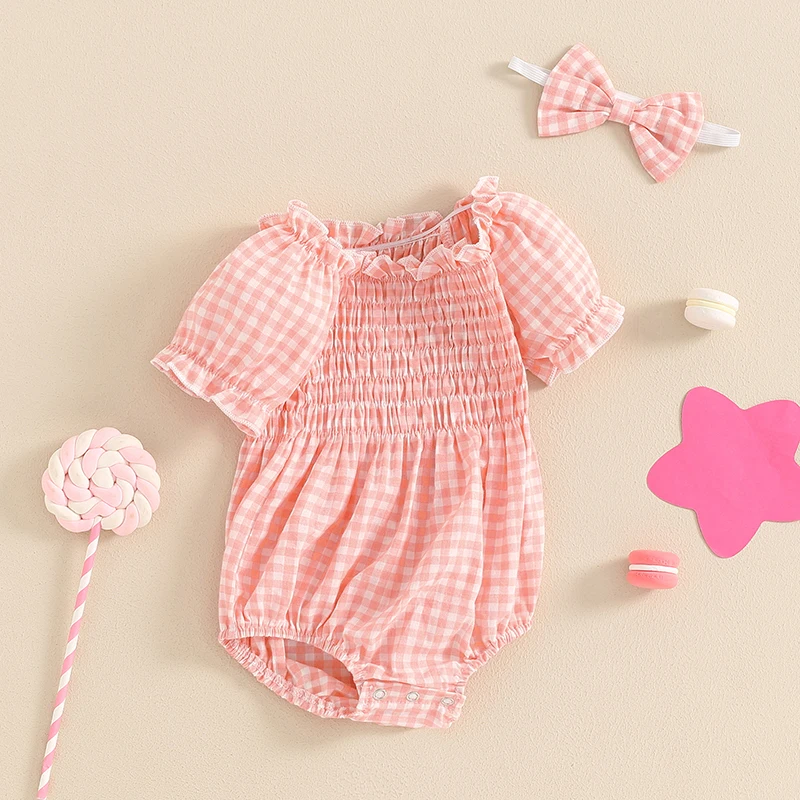 Летний повседневный комбинезон для маленьких девочек клетчатый с коротким