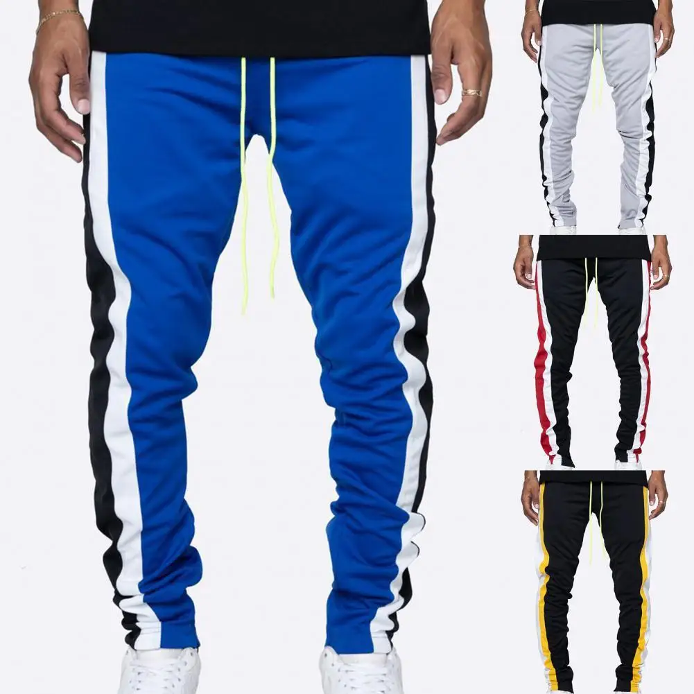 

Men Trousers Bottoms Sweatpants Long Contrast color Trendy Skinny Zipper Pockets Sweatpants