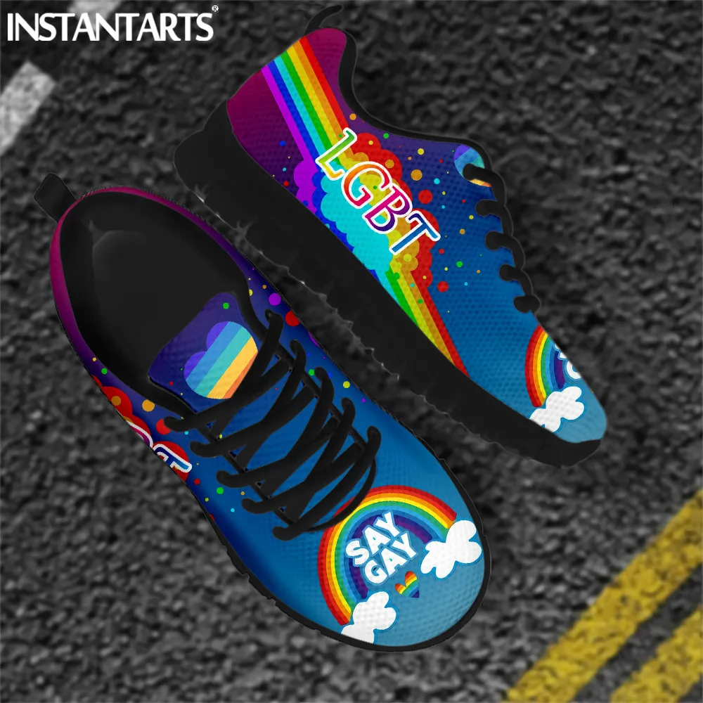 

INSTANTARTS Rainbow Pattern Women Casual Sneakers Homosexual Love Comfort Flats Shoes LGBT Pride Friend Footwear Zapatos Lace up