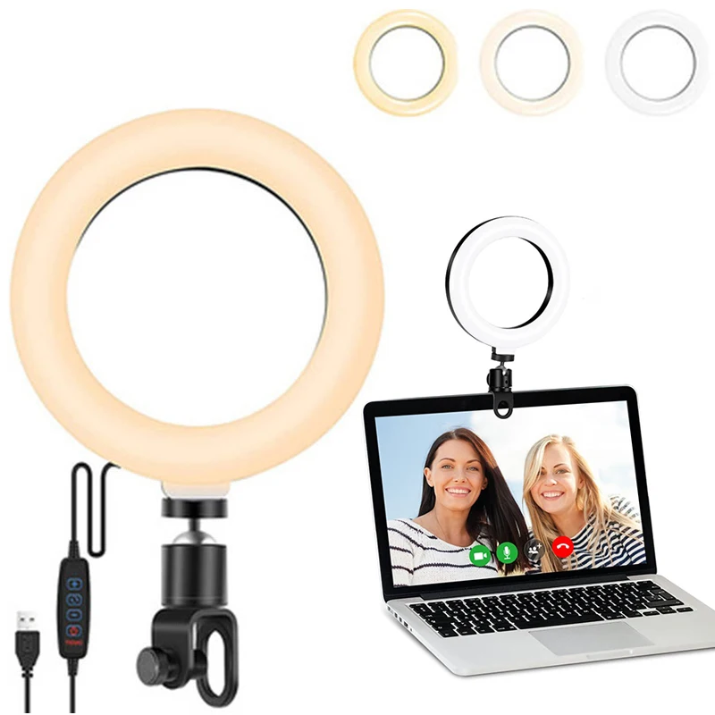 

6 Inch LED Selfie Ring Light Video Conference Lighting Phone Fill Light Dimmable Lamp for Video Calls Meetings Live Streaming