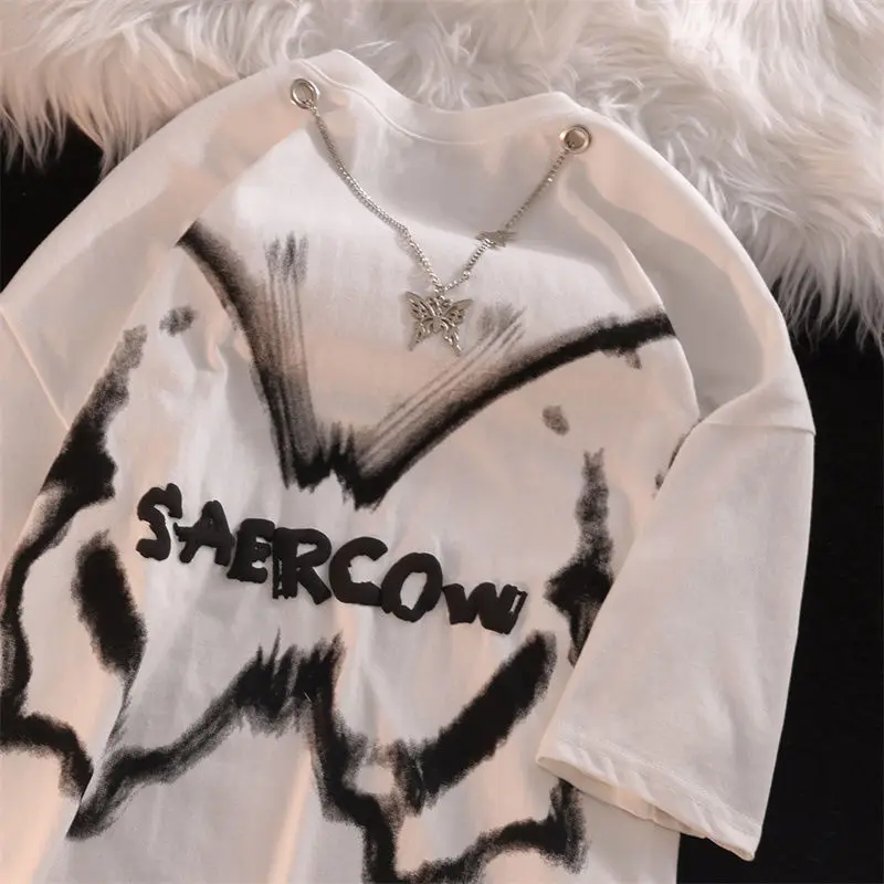 

Футболка Мужская/женская с принтом бабочки, ретро тренд в европейском уличном стиле, Свободный Топ с коротким рукавом в стиле хип-хоп, для па...