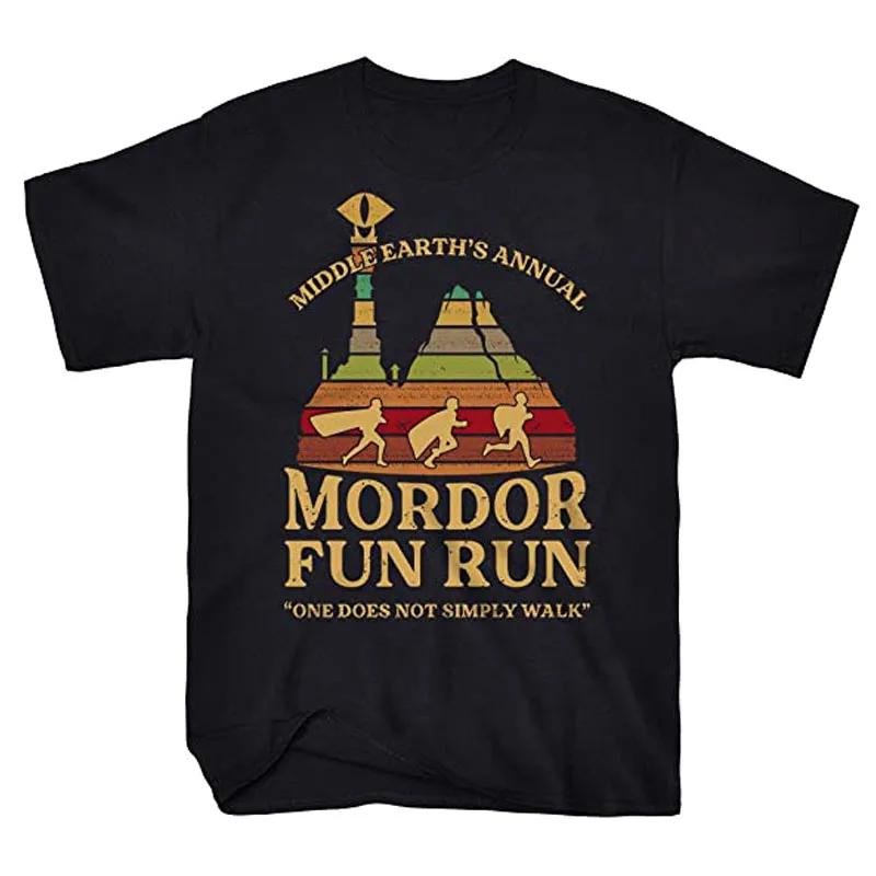 

Mordor Fun Run Middle Earth's Annual One Does Not Simply Walk Graphic Short Sleeve T-Shirt for Men Clothing Graphic Tee Tops