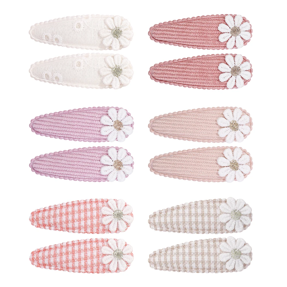 

2pc 2.2” Plaid Floral Print Snaps Hair Clips for Kid Girls Snap Hair Clamp Pins Daisy Flower Hairpins Baby BB Berrettes Cotton