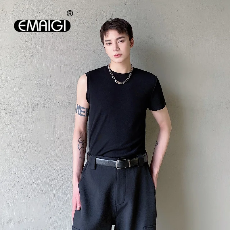 

Tshirt Men Asymmetrical Sleeves Design Slim Fit Short Sleeve T-shirt Male Japan Korean Streetwear Trend Fashion Tees Shirts