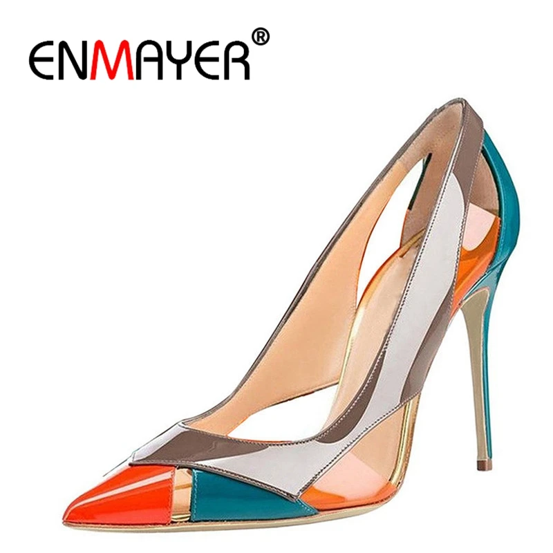 ENMAYER 2020 Women Summer Mixed Colors High Heels Pumps Shoes Woman Pointed Toe Stiletto Heels Cut-outs Party Ladies Shoes CR702