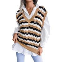 cydnee vintage striped women sweater vests v neck sleeveless tank female knitting waistcoat colledge style lady sweater vest