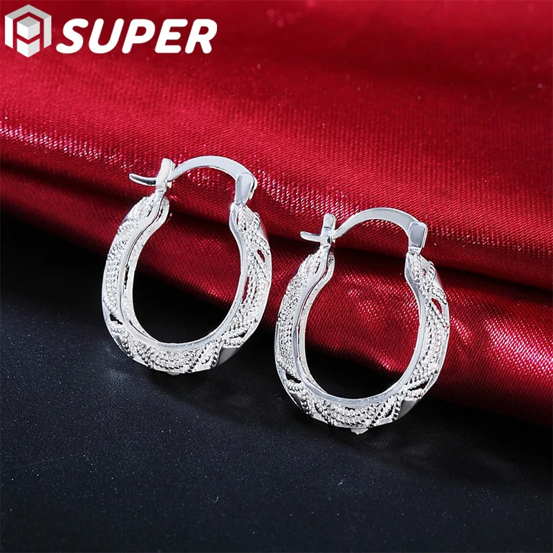 

925 Sterling Silver Retro Hollow Flower 30mm Hoop Earring For Woman Fashion Party Wedding Engagement Party Jewelry