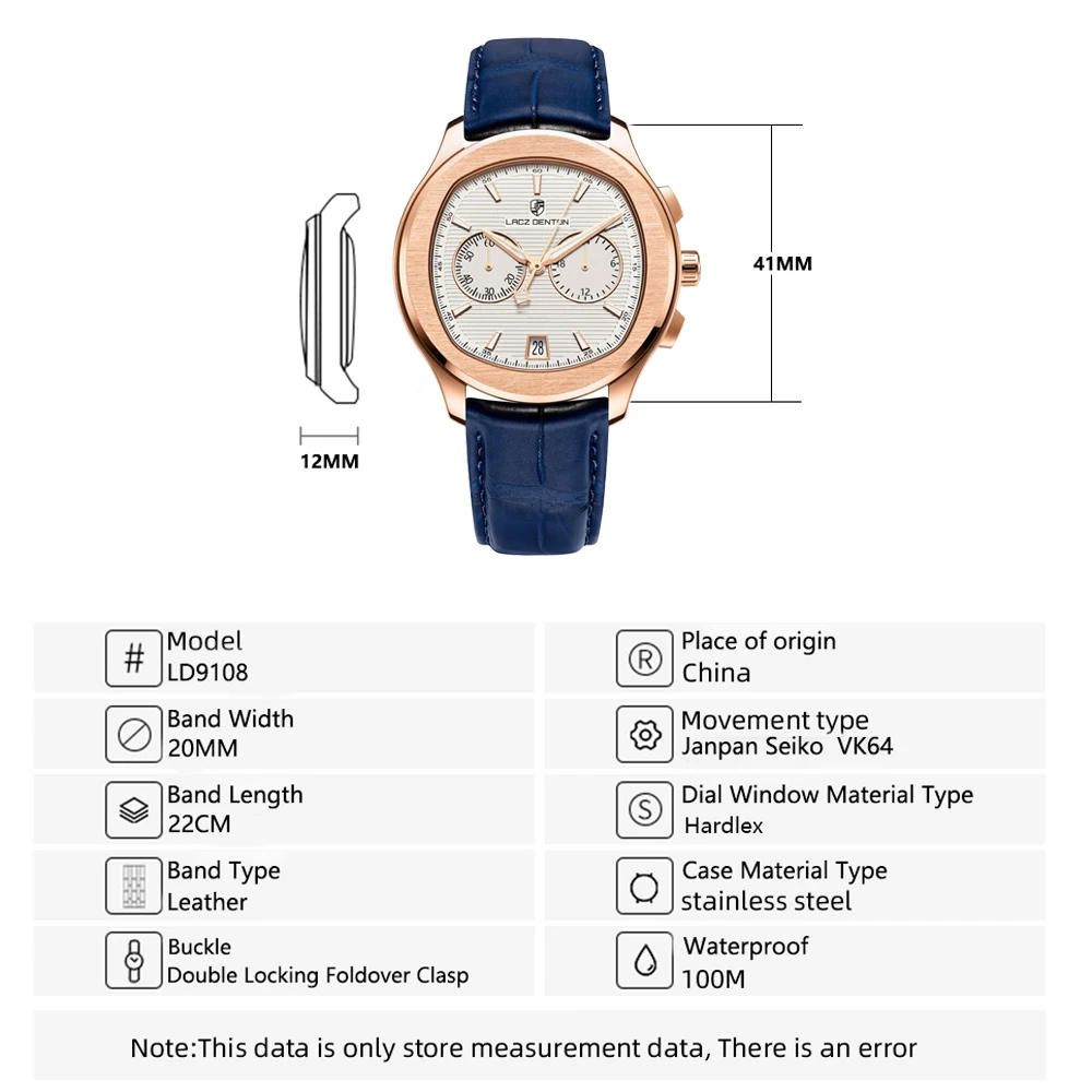 LACZ DENTON Men's Watches Chronograph Sport Watch Men Quartz Gold Luxury Stainless Steel Waterproof Luminous Relogio Masculino enlarge