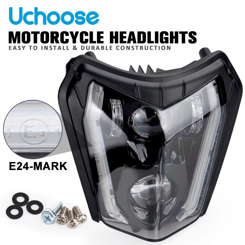 

E24 MarkFor Ktm 690 SMC 300 EXC 450 EXC-F SXF SMR XC-W Six Motocross Dual Sport Head Light LED Headlight Days Dirt Bike Handlamp