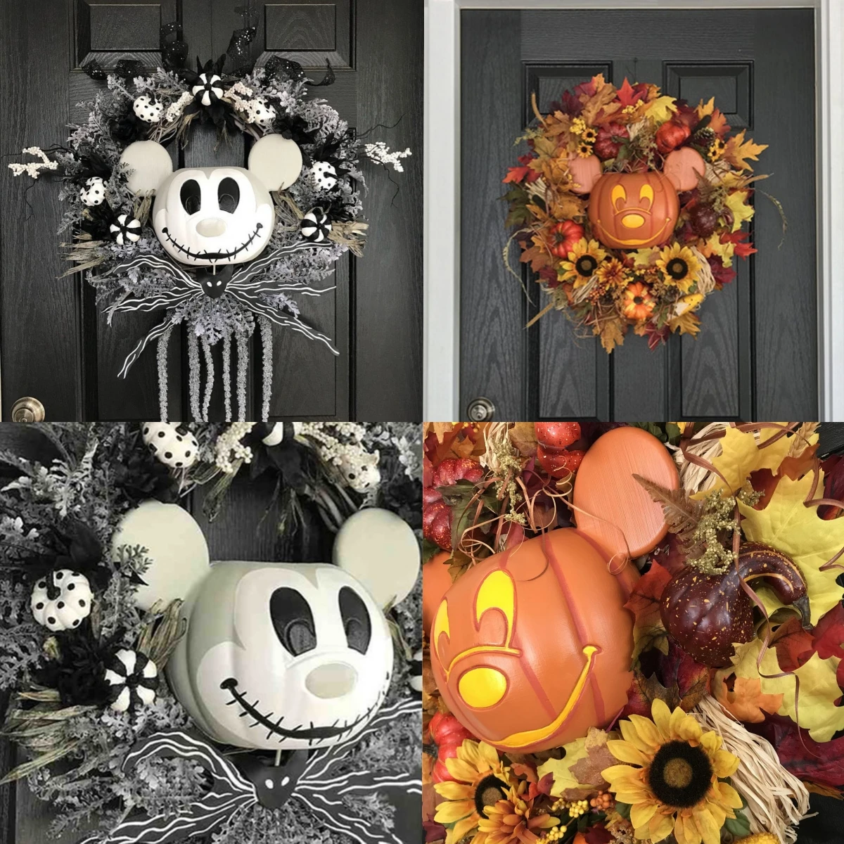 

Disney Mickey Pumpkin Wreath Decor Halloween Thanksgiving Front Door Decoration Plastic Outside Holiday Party Hanging Ornaments