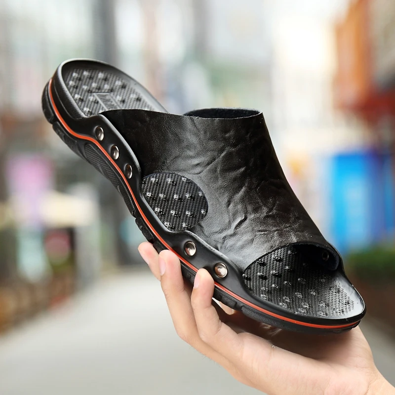 

Шлепанцы мужские летние из натуральной кожи, классические сандалии для пляжа, классические, сланцы, летняя обувь