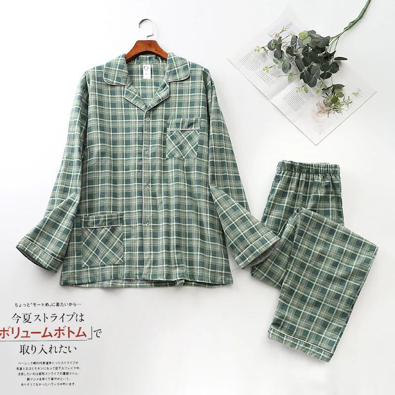 Winter Man Casual Plaid Pajamas Set For Man Pjs Men's 100% Cotton Soft Warm Winter Full Sleeve Shirt Pants Man Fashion Clothes