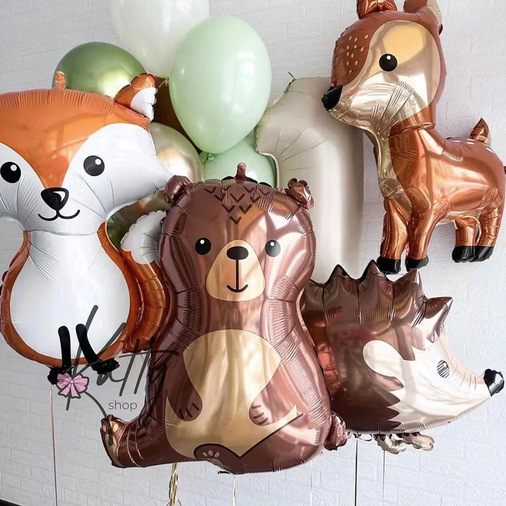 

Fox Hedgehog Raccoon Deer Animal Foil Balloons Birthday Woodland Forest Theme Party Decor Retro Brown Latex Balloon Baby Shower