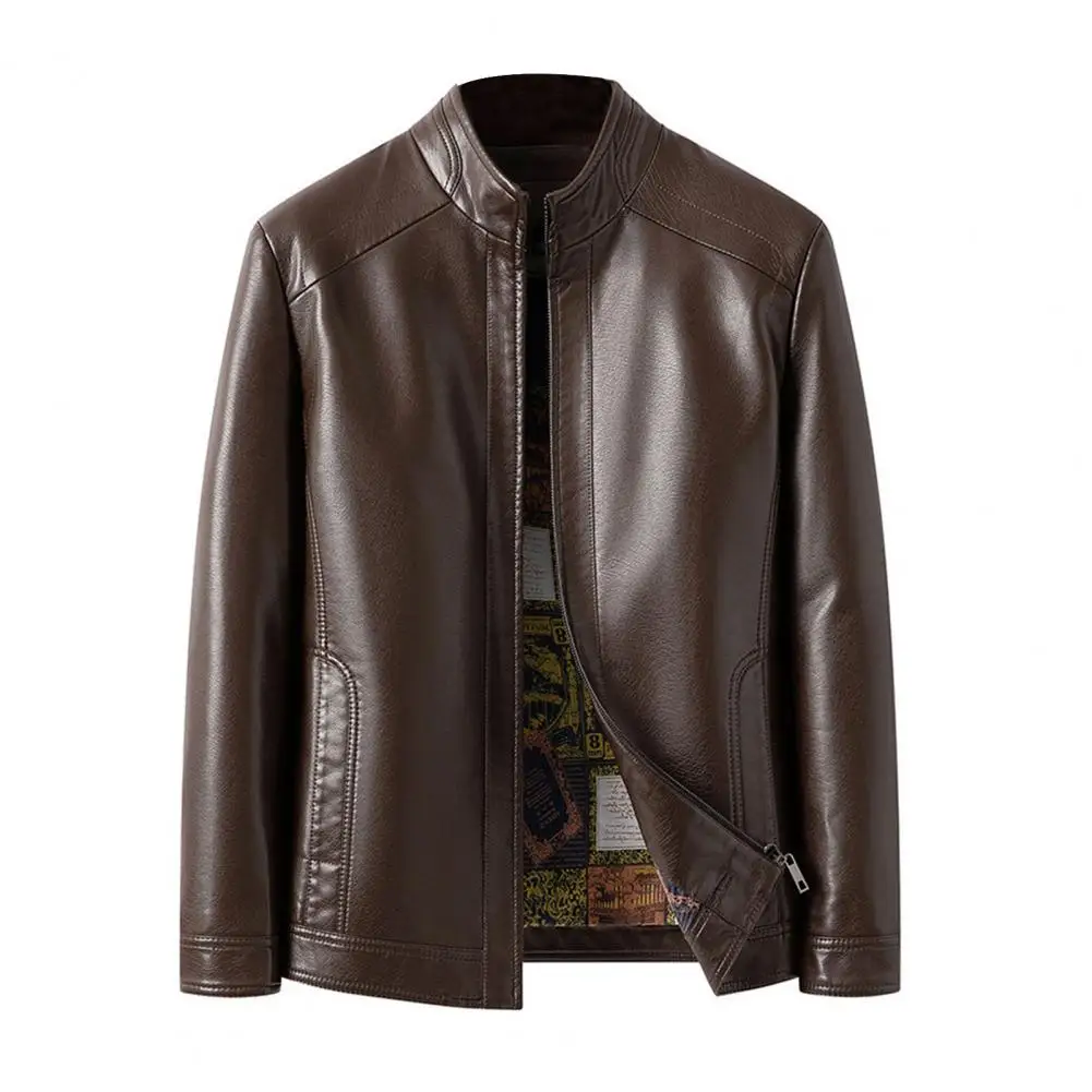 Куртка мужская из искусственной кожи с воротником-стойкой и застежкой-молнией