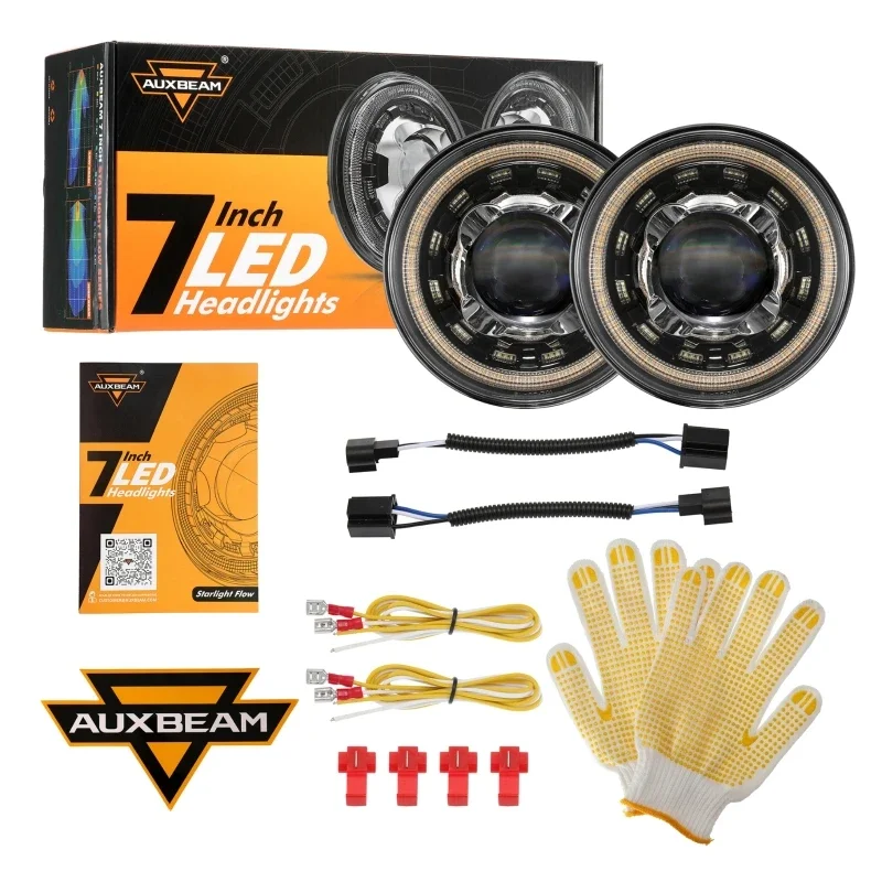 

AUXBEAM 7-дюймовые светодиодные фары мощностью 135 Вт с указателем поворота DRL Hi/Lo Sealed Beam, совместимые с Jeep Wrangler JK JKU TJ LJ Chevy Ford
