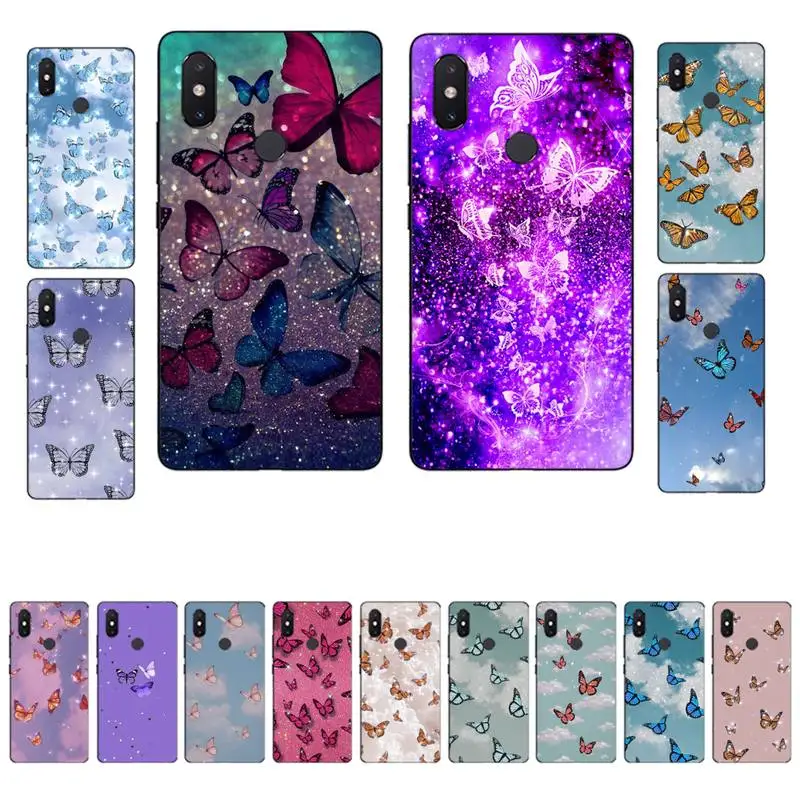 

FHNBLJ Glitter Butterfly Phone Case for Xiaomi mi 8 9 10 lite pro 9SE 5 6 X max 2 3 mix2s F1