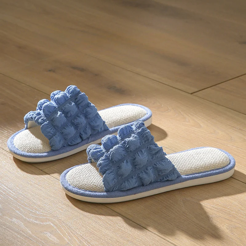 Women's Sweet Flax Home Slippers Summer Linen Lovely Casual Non-slip Soft Comfy Light Leisure Open Toe Beach Slides Indoor Shoes