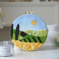 chenistory wool felting painting with embroidery 20x20cm frame farm needle wool painting picture handicrafts for home diy gift