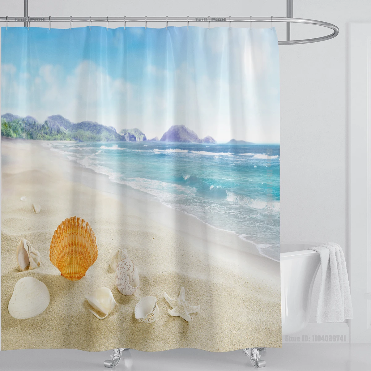 

Занавеска для душа СОГЛАДНОЕ Морской пляж 3D тропические листья