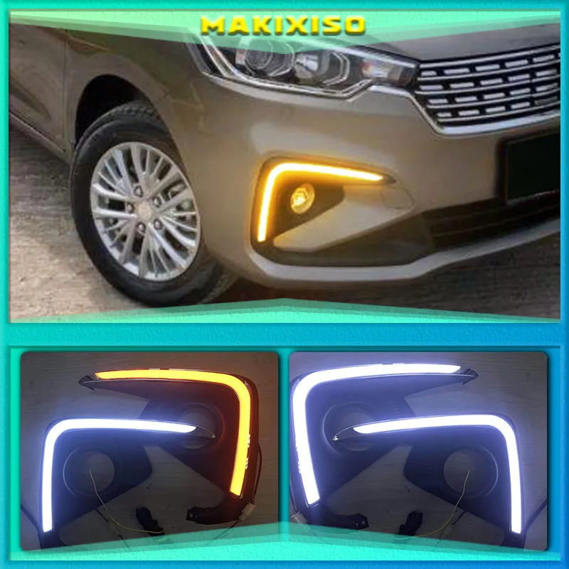 

Дневные ходовые огни для Suzuki Ertiga 2018 2019 DRL, 2 светодиодный т., противотуманные фары, налобный фонарь, желтый сигнал поворота